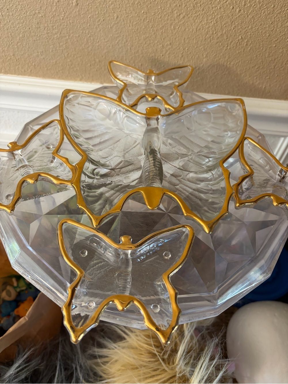 1960’s Jeannette Glass Glass Butterfly Trinket Dishes 22K Gold Rims 5 Piece Set